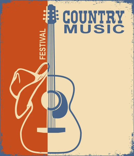 Gitara Akustyczna Kowbojski Amerykański Kapelusz Tekst Vintage Muzyka Country Plakatu — Wektor stockowy