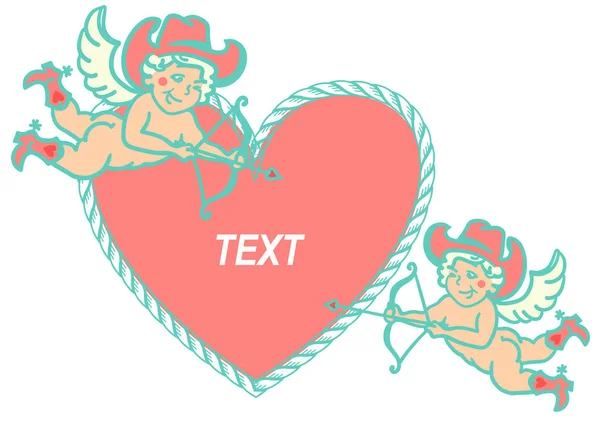 Cupid Cowboys Valentines Vector Love Angel Kovbojskými Botami Kovbojským Kloboukem — Stockový vektor