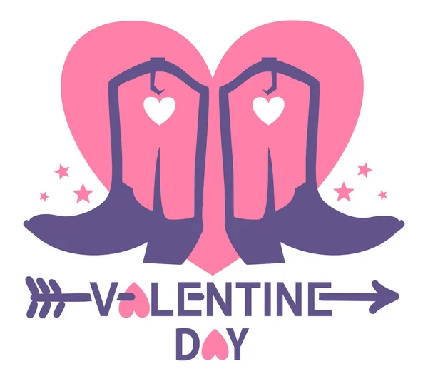 カウボーイブーツとテキストハートの装飾が施された幸せなバレンタインデーカントリーファーム ピンクのベクトル図の背景は カードやプリントのために白に隔離 — ストックベクタ