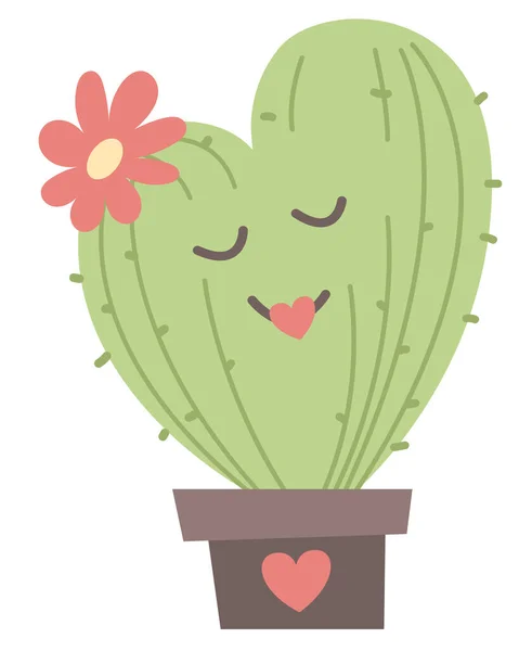 Carino Cuore Cactus Forma Floreale Illustrazione San Valentino Isolato Bianco — Vettoriale Stock
