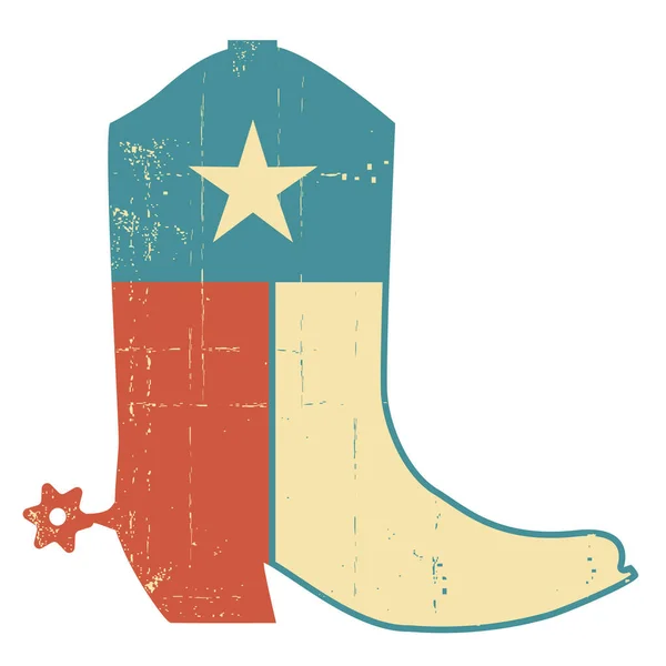 Cowboy Känga Med Texas Flagga Dekoration Grunge Vektor Amerikansk Symbol — Stock vektor