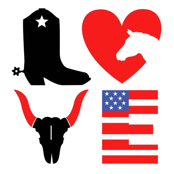 Amerikanska Vilda Västern Traditionella Symboler Love Cowboy Vektor Grafisk Utskrivbar — Stock vektor