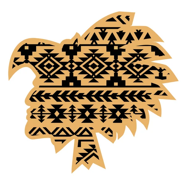アステカ部族の戦士とアステカ南西のパターン ベクトルイラスト戦士ブラックシルエット伝統的なパターンは デザインのための白に隔離 — ストックベクタ