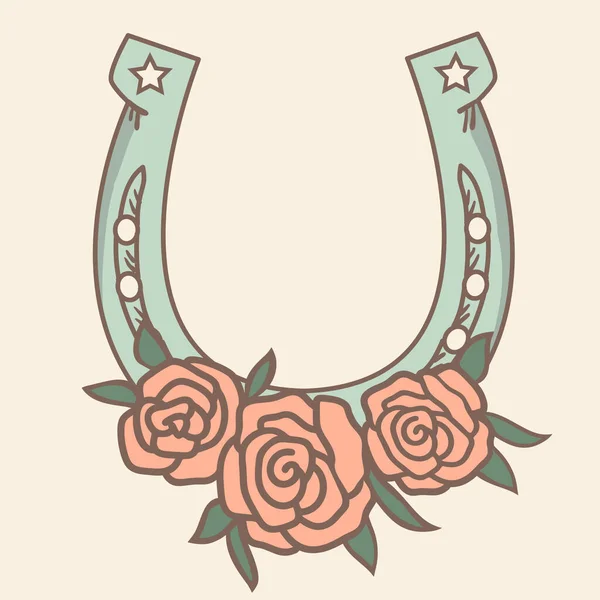 Lucky Horseshoe Floral Διακόσμηση Vector Vintage Εικονογράφηση Κλιπ Απομονωμένο Για — Διανυσματικό Αρχείο