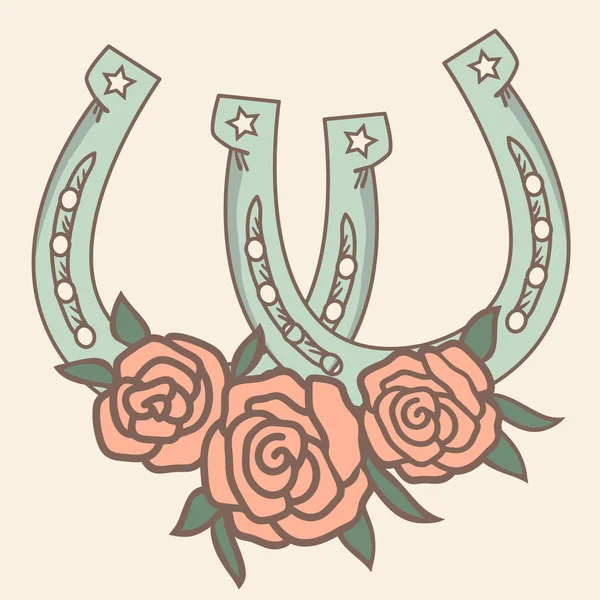 馬蹄鉄2本だ 蹄鉄と花の装飾とラッキーシンボル ラッキートラックのベクトルイラストデザインのために隔離された日のクリップ — ストックベクタ
