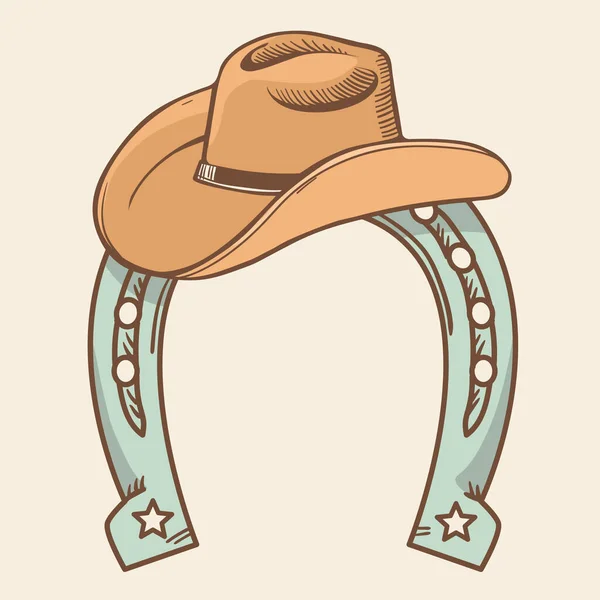 Kowbojski Kapelusz Podkowy Symbol Rodeo Wektor Kolor Ilustracji Kowbojskie Rzeczy — Wektor stockowy