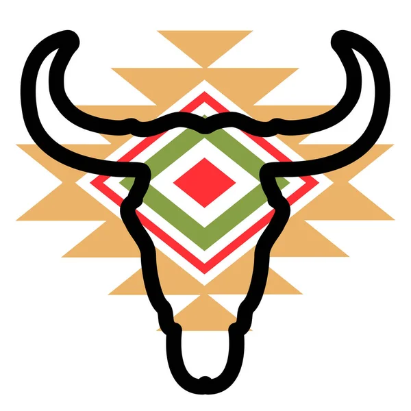 Silueta Cráneo Vaca Con Adorno Azteca Tradicional Vintage Cabeza Arte — Archivo Imágenes Vectoriales