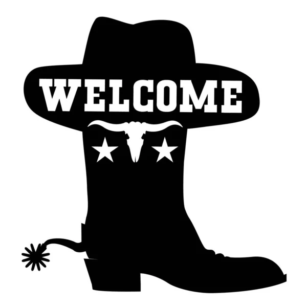 Welcome Texas Vector Black Graphic Sign Illustration Cowboy Boot Sihouette — Stock Vector