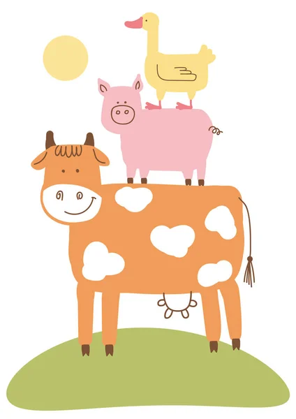 農場動物ピラミッド 農場の動物のベクトルセットデザインのための白に隔離されたイラストベクトル漫画 — ストックベクタ