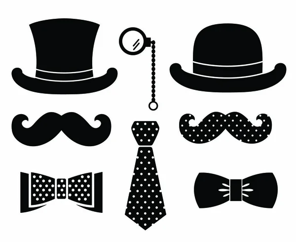 Chapeau Vintage Rétro Moustaches Monocle Noeud Papillon Illustration Graphique Vectorielle — Image vectorielle