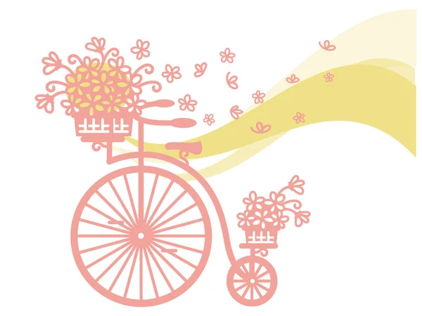 Old Style Bicycle Silhouette Flowers Wicker Basket Vector Graphic Illustration — Image vectorielle