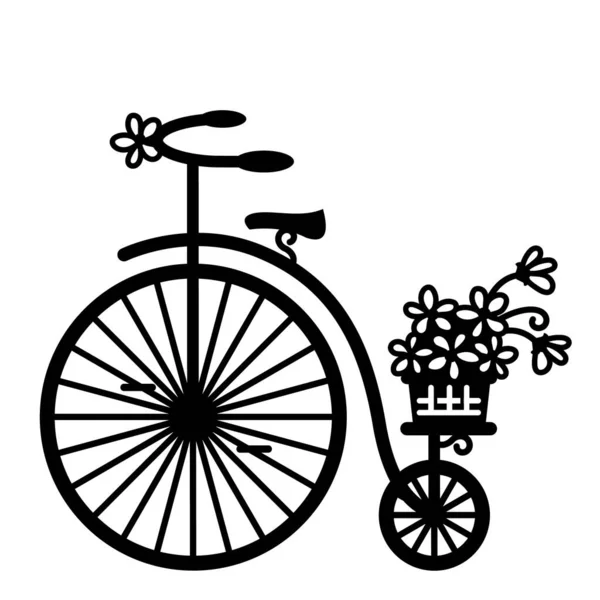 Vintage Cykel Med Blommor Korg Vektor Grafisk Illustration Gammaldags Cykel — Stock vektor