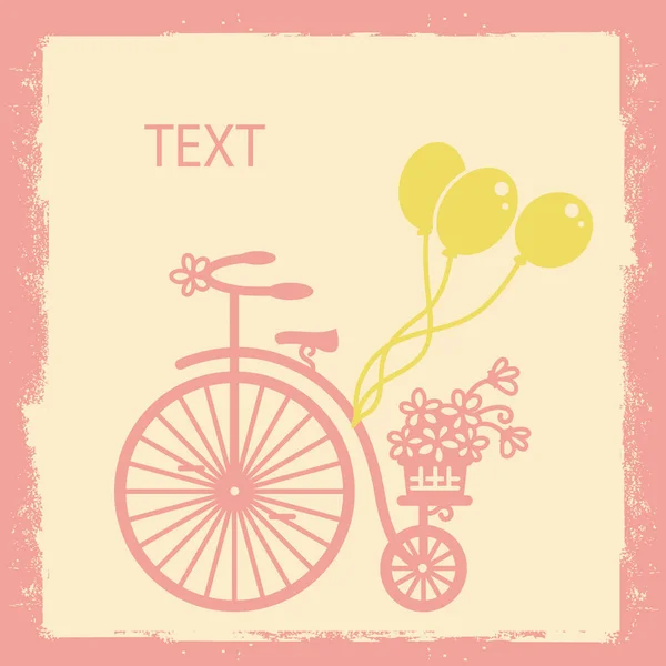 Vintage Card Old Style Bicycle Silhouette Flowers Wicker Basket Vector — Vector de stock