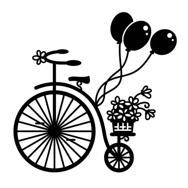 Vintage Cykel Med Blommor Och Ballonger Vektor Grafisk Illustration Gammaldags — Stock vektor