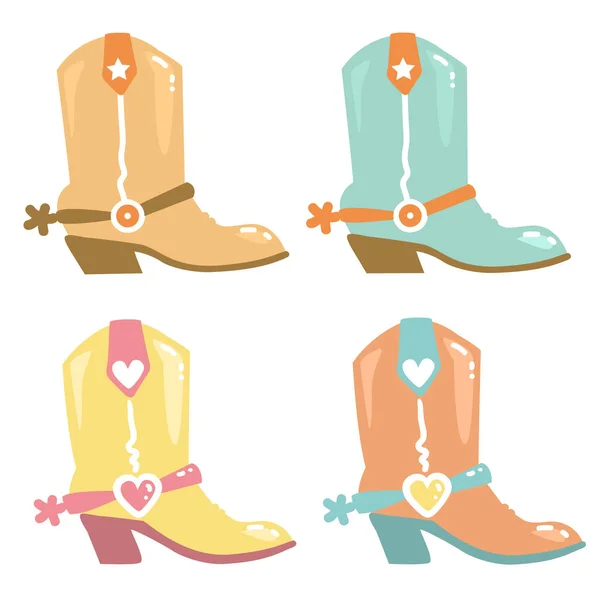 Cowboy Boots Isolated White Vector Set Wild West Cowboy Boots — Stock Vector