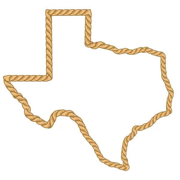 Texas Karte Mit Lasso Seilrahmen Isoliert Auf Weiß Für Das — Stockvektor