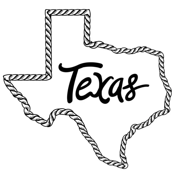 Mapa Texas Ilustración Vectorial Marco Cuerda Lazo Texas Con Texto — Vector de stock