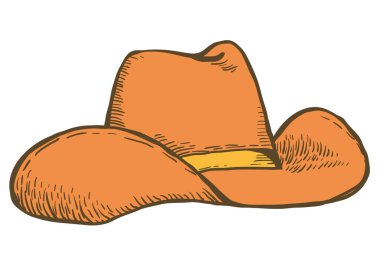 Kovboy şapkası beyazda izole edilmiş. Kovboy Çiftliği Konseptinin vintage vektör el çizimi