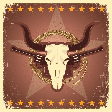 WEstern postcard with bull skull and guns clipart