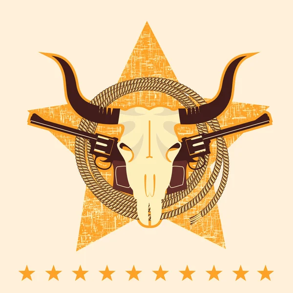 WEstern symbol with bull skull and guns — Stock Vector