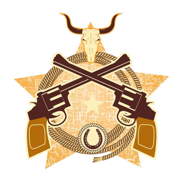 Symbole WEstern avec fusils et crâne de taureau — Image vectorielle