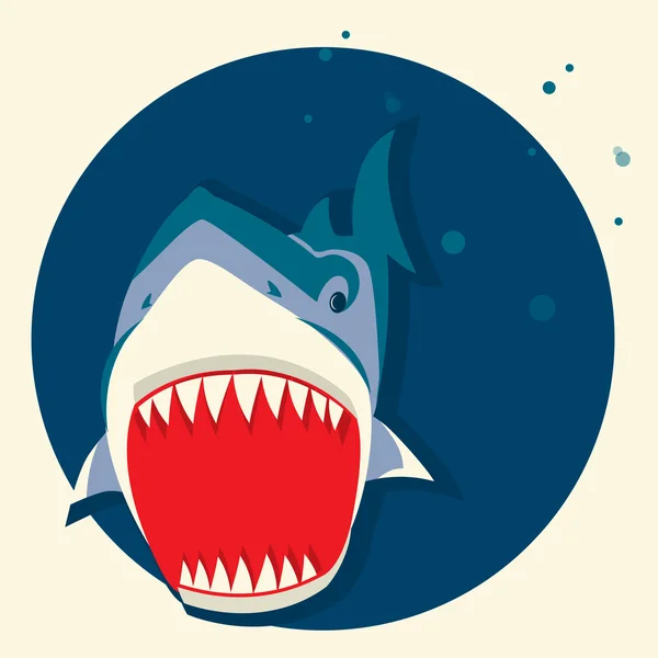 Grande squalo bianco.Illustrazione cartoni animati vettoriali — Vettoriale Stock