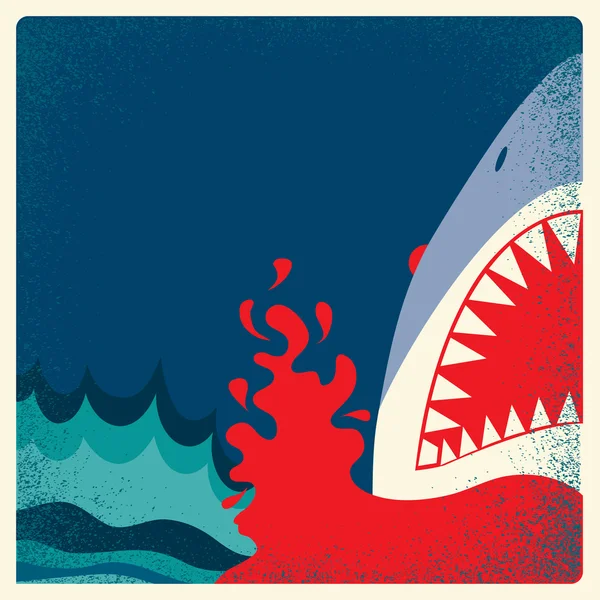 Shark jaws poster.Vector danger background — Stock Vector