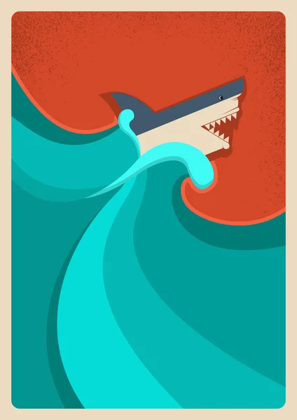 Shark in blue sea.Vector poster background — Stock Vector