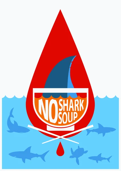 Stop shark finning soup.Vector color poster — Stock Vector