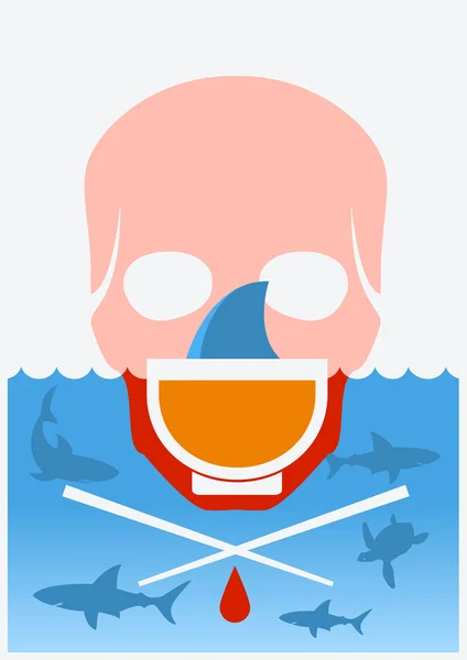 Stop pinna zuppa di squalo.Colore vettoriale poster subacqueo — Vettoriale Stock