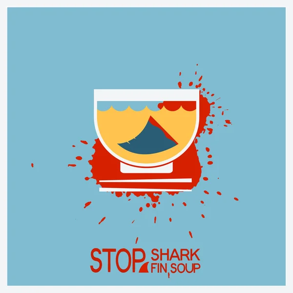 No blood shark finning soup.Vector poster illustration — Stock Vector