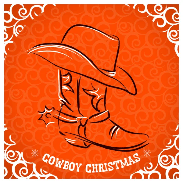 Western New Year with cowboy boot and western hat — Stock Vector