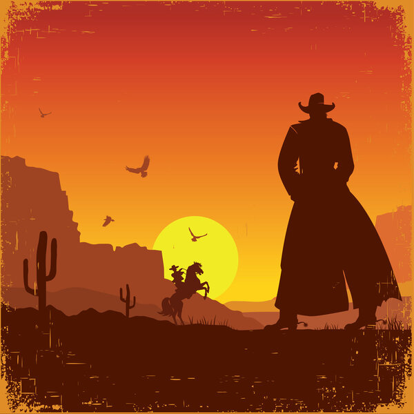 Wild West american landscape.Vector western poster