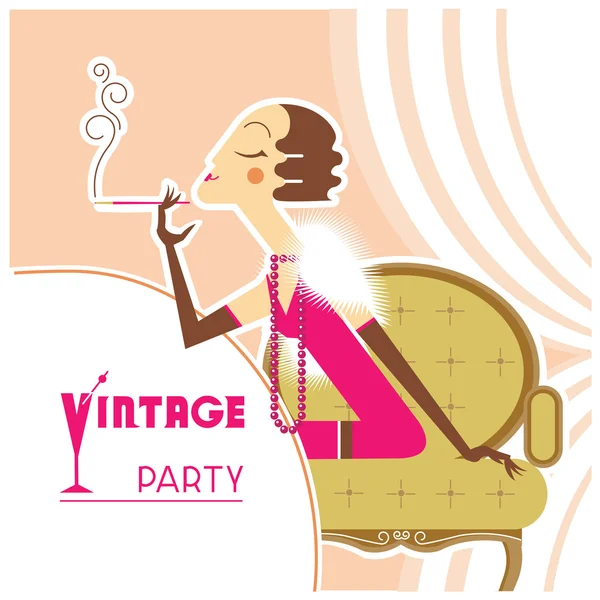 Vector vintage partij flapper meisje met sigaret — Stockvector