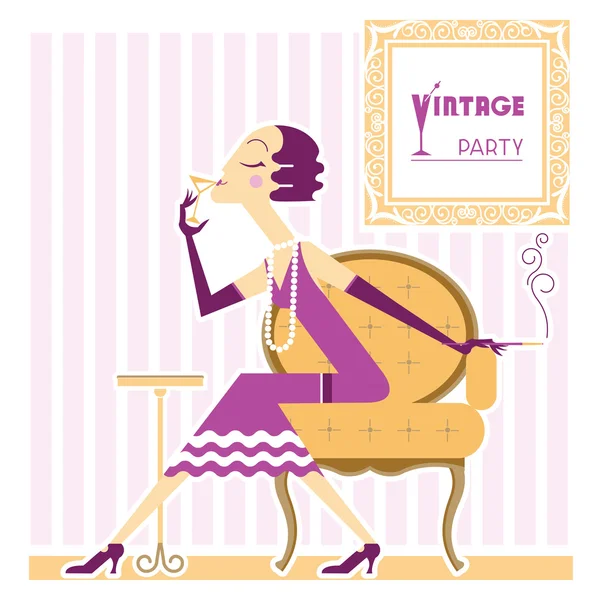 Vintage flapper chica con cigarrillo — Archivo Imágenes Vectoriales