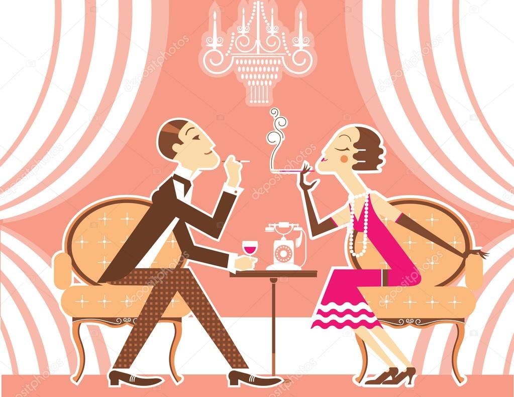 Vector couple of man and woman in vintage illustration