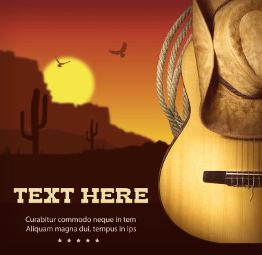 ABD'li Country müzik poster. Gitar ile Batı arka plan ve