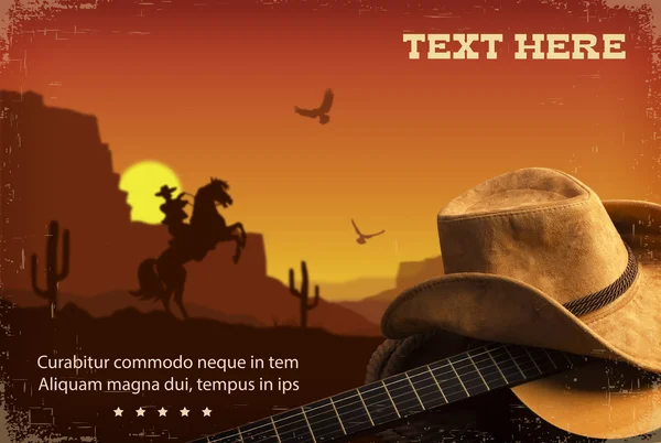 Amerikansk countrymusik. Västerländska bakgrund med gitarr och cowboy — Stockfoto