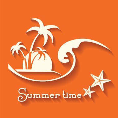 Yaz saati resimle dalga deniz ve tropikal palmiye ağaçları