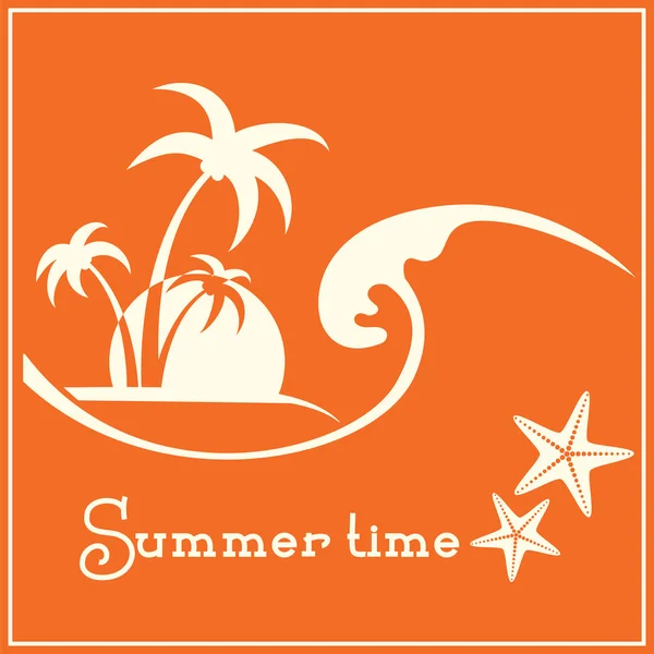 Gambar grafis musim panas dengan gelombang laut dan pohon palem tropis - Stok Vektor