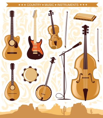 Tasarım için vektör country müzik aletleri