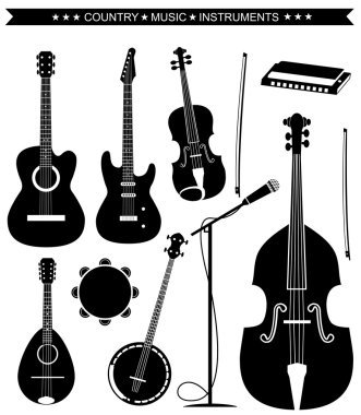 Vektör country müzik aletleri üzerinde beyaz izole