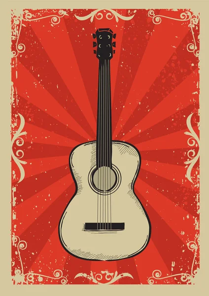 Vintage red poster with guitar — Stock Vector