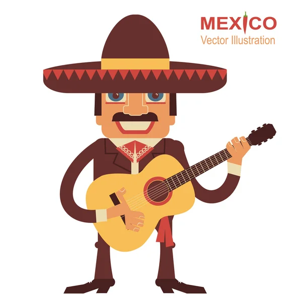 기타를 든 멕시코 남자 — 스톡 벡터