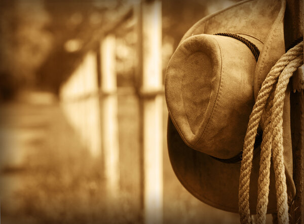 Western cowboy hat and lasso