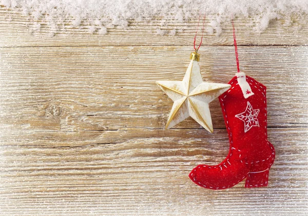 Cowboy christmas background with toys on wood texture — Stock Photo, Image