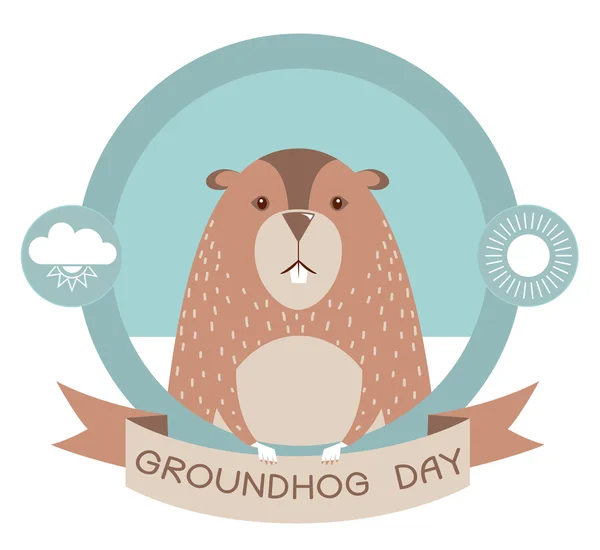 Groundhog day. Marmot in vector label geïsoleerd op wit — Stockvector