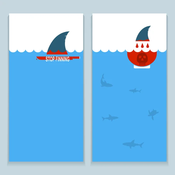 Conjunto de pancartas sobre salvar tiburones y mundo submarino.Vector colle — Vector de stock