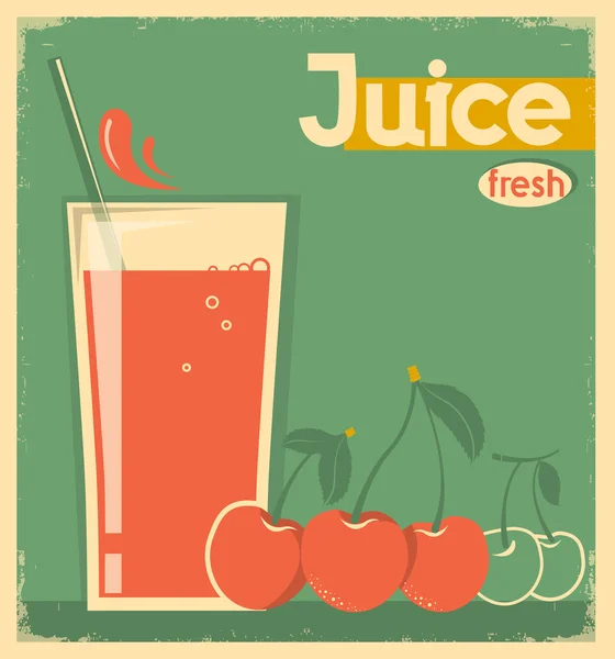 红樱桃汁卡背景上。矢量复古插画 — 图库矢量图片
