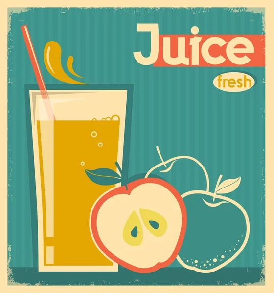 Zumo de manzana roja en papel viejo. Tarjeta vintage Vector — Vector de stock